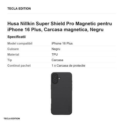 Husa Nillkin Super Shield Pro Magnetic pentru iPhone 16 Plus, Carcasa magnetica, Negru [2]