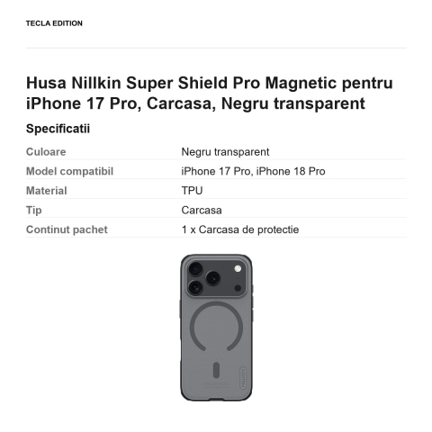 Husa Nillkin Super Shield Pro Magnetic pentru iPhone 17 Pro, Carcasa, Negru transparent [2]