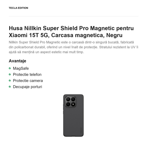 Husa Nillkin Super Shield Pro Magnetic pentru Xiaomi 15T 5G, Carcasa magnetica, Negru [1]