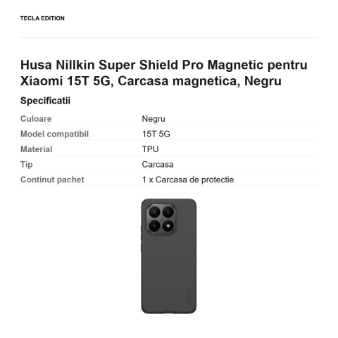 Husa Nillkin Super Shield Pro Magnetic pentru Xiaomi 15T 5G, Carcasa magnetica, Negru [2]
