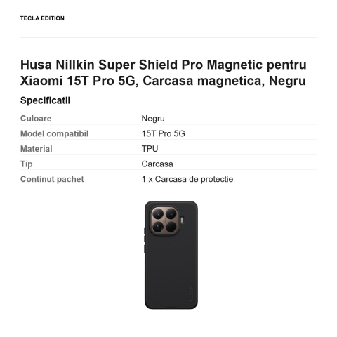 Husa Nillkin Super Shield Pro Magnetic pentru Xiaomi 15T Pro 5G, Carcasa magnetica, Negru [2]