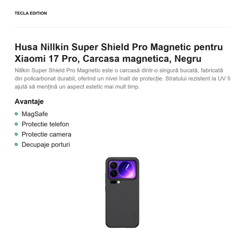 Husa Nillkin Super Shield Pro Magnetic pentru Xiaomi 17 Pro, Carcasa magnetica, Negru [1]