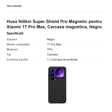Husa Nillkin Super Shield Pro Magnetic pentru Xiaomi 17 Pro Max, Carcasa magnetica, Negru [2]