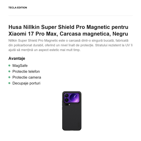 Husa Nillkin Super Shield Pro Magnetic pentru Xiaomi 17 Pro Max, Carcasa magnetica, Negru [1]