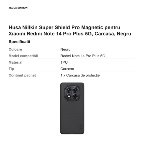 Husa Nillkin Super Shield Pro Magnetic pentru Xiaomi Redmi Note 14 Pro Plus 5G, Carcasa, Negru [2]