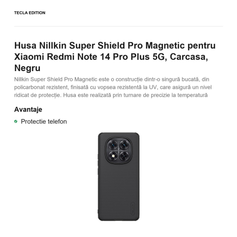 Husa Nillkin Super Shield Pro Magnetic pentru Xiaomi Redmi Note 14 Pro Plus 5G, Carcasa, Negru [1]