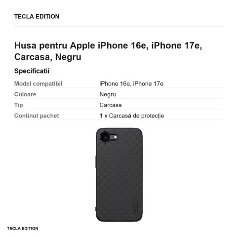 Husa Nillkin Super Shield Pro pentru Apple iPhone 16e, iPhone 17e, Carcasa, Negru [2]