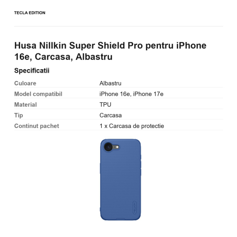 Husa Nillkin Super Shield Pro pentru iPhone 16e, Carcasa, Albastru [2]