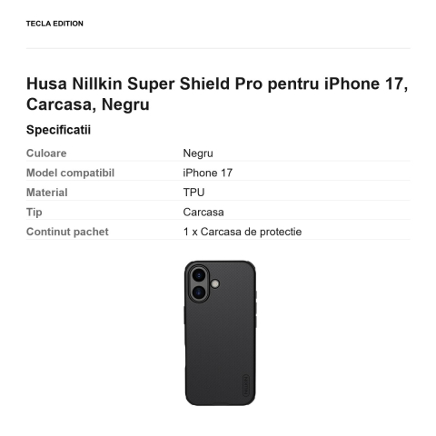 Husa Nillkin Super Shield Pro pentru iPhone 17, Carcasa, Negru [2]