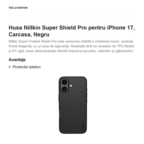 Husa Nillkin Super Shield Pro pentru iPhone 17, Carcasa, Negru [1]