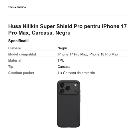 Husa Nillkin Super Shield Pro pentru iPhone 17 Pro Max, Carcasa, Negru [2]