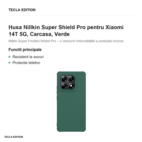 Husa Nillkin Super Shield Pro pentru Xiaomi 14T 5G, Carcasa, Verde [1]