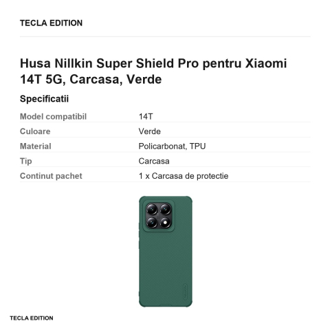 Husa Nillkin Super Shield Pro pentru Xiaomi 14T 5G, Carcasa, Verde [2]