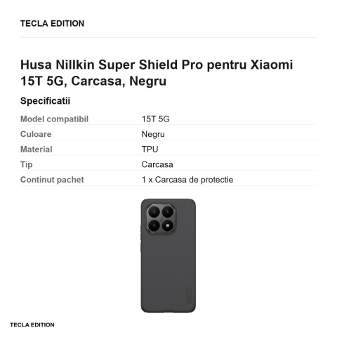 Husa Nillkin Super Shield Pro pentru Xiaomi 15T 5G, Carcasa, Negru [2]