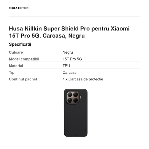 Husa Nillkin Super Shield Pro pentru Xiaomi 15T Pro 5G, Carcasa, Negru [2]