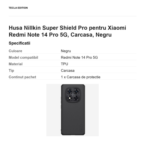Husa Nillkin Super Shield Pro pentru Xiaomi Redmi Note 14 Pro 5G, Carcasa, Negru [2]