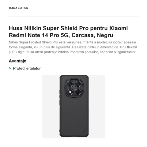 Husa Nillkin Super Shield Pro pentru Xiaomi Redmi Note 14 Pro 5G, Carcasa, Negru [1]