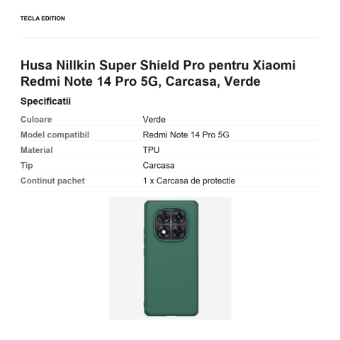 Husa Nillkin Super Shield Pro pentru Xiaomi Redmi Note 14 Pro 5G, Carcasa, Verde [2]