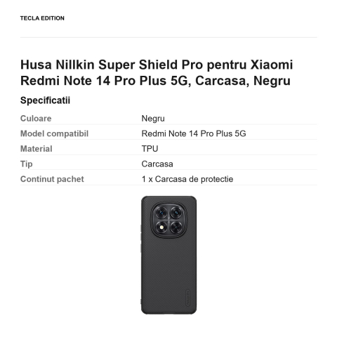Husa Nillkin Super Shield Pro pentru Xiaomi Redmi Note 14 Pro Plus 5G, Carcasa, Negru [2]