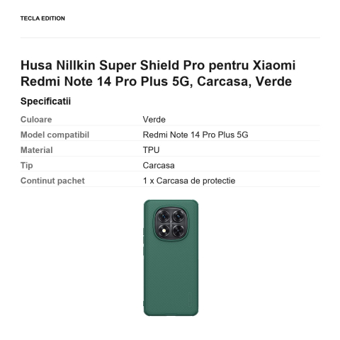 Husa Nillkin Super Shield Pro pentru Xiaomi Redmi Note 14 Pro Plus 5G, Carcasa, Verde [2]