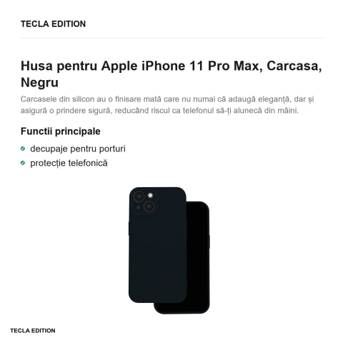 Husa Silicon pentru Apple iPhone 11 Pro Max, Carcasa, Negru [1]