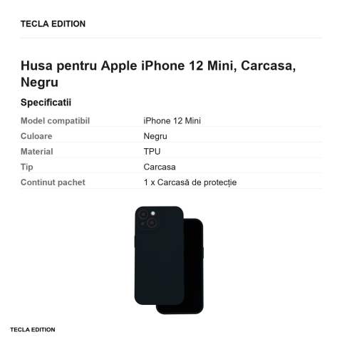 Husa Silicon pentru Apple iPhone 12 Mini, Carcasa, Negru [2]