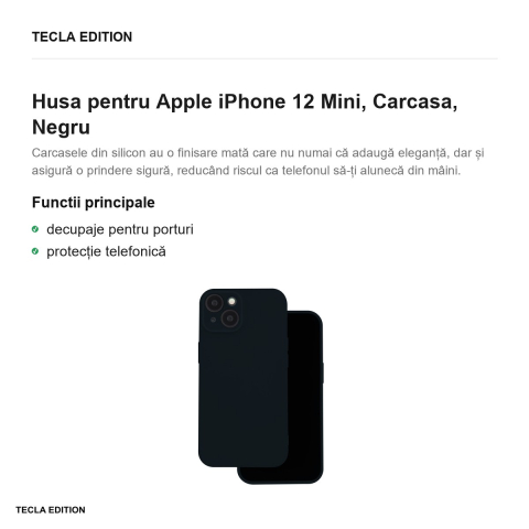 Husa Silicon pentru Apple iPhone 12 Mini, Carcasa, Negru [1]