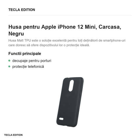 Husa Matt TPU pentru Apple iPhone 12 Mini, Carcasa, Negru [1]