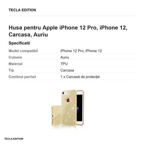Husa Glitter 3in1 pentru Apple iPhone 12 Pro, iPhone 12, Carcasa, Auriu [2]