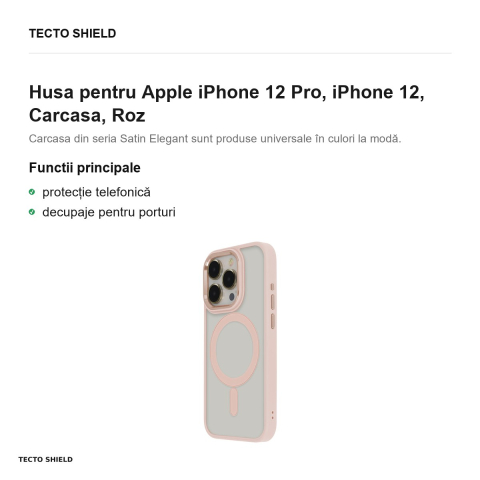 Husa Satin Elegant Mag pentru Apple iPhone 12 Pro, iPhone 12, Carcasa, Roz [1]