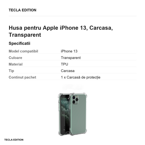 Husa Anti Shock 1 5 mm pentru Apple iPhone 13, Carcasa, Transparent [2]