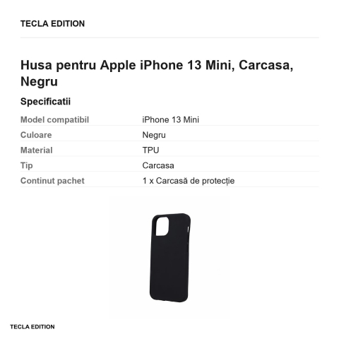 Husa pentru Apple iPhone 13 Mini, Carcasa, Negru [2]