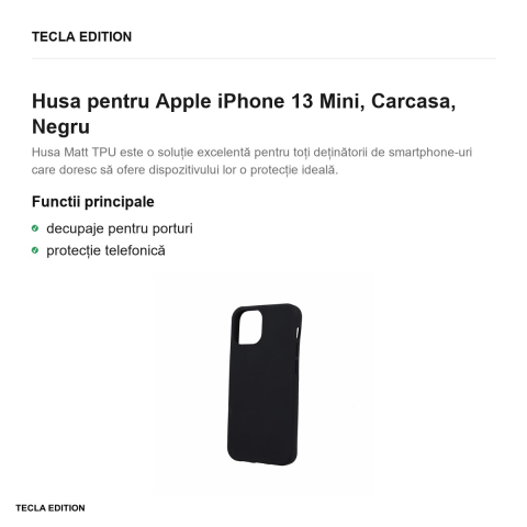 Husa pentru Apple iPhone 13 Mini, Carcasa, Negru [1]