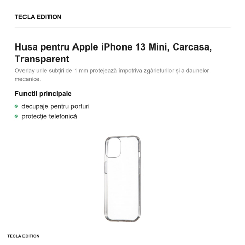 Husa pentru Apple iPhone 13 Mini, Carcasa, Transparent [1]