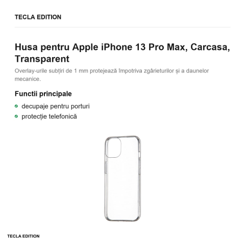 Husa pentru Apple iPhone 13 Pro Max, Carcasa, Transparent [1]