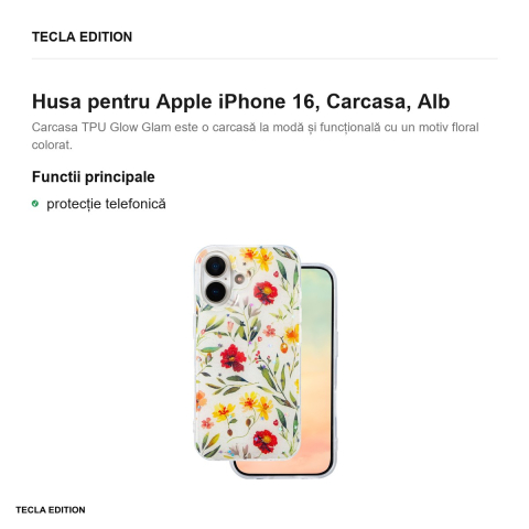 Husa Glow Glam pentru Apple iPhone 16, Carcasa, Alb [1]