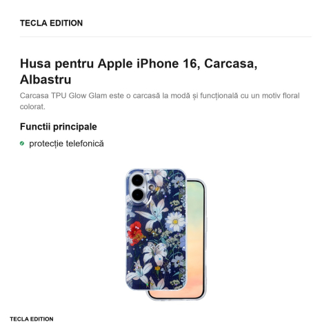 Husa Glow Glam pentru Apple iPhone 16, Carcasa, Albastru [1]