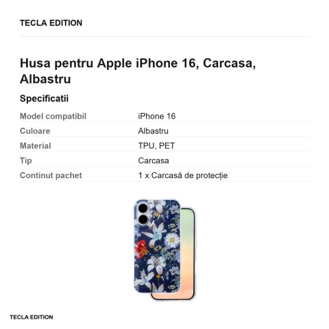 Husa Glow Glam pentru Apple iPhone 16, Carcasa, Albastru [2]
