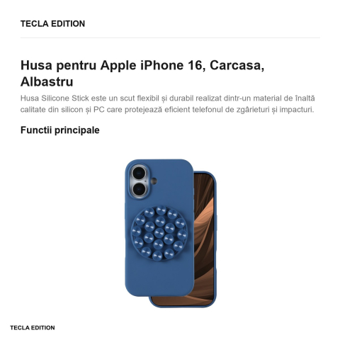 Husa Silicone Stick pentru Apple iPhone 16, Carcasa, Albastru [1]