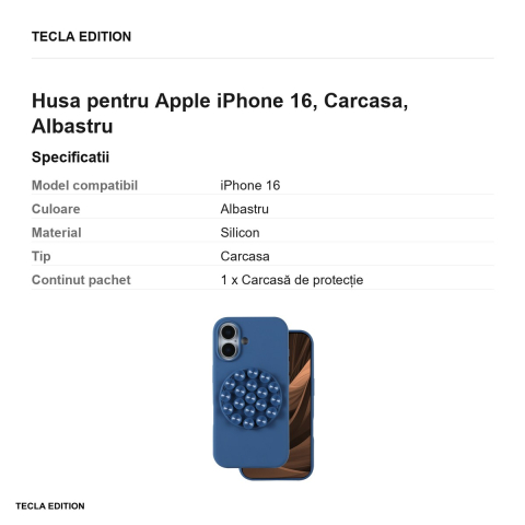 Husa Silicone Stick pentru Apple iPhone 16, Carcasa, Albastru [2]