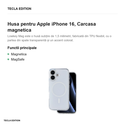 Husa Lowkey Mag pentru Apple iPhone 16, Carcasa magnetica, Alb [1]