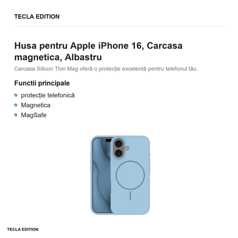 Husa Silicone Thin Mag pentru Apple iPhone 16, Carcasa magnetica, Albastru [1]