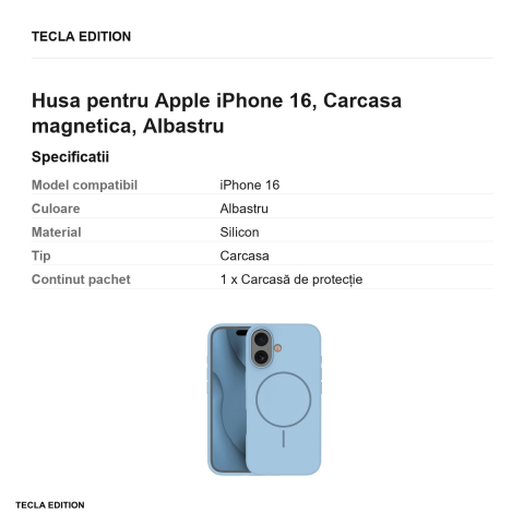 Husa Silicone Thin Mag pentru Apple iPhone 16, Carcasa magnetica, Albastru [2]