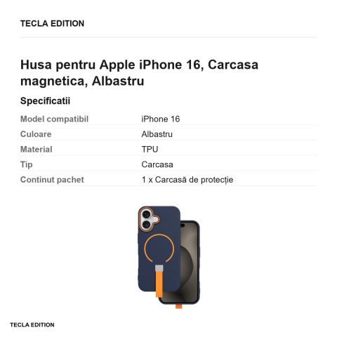 Husa Loop Thin Mag pentru Apple iPhone 16, Carcasa magnetica, Albastru [2]