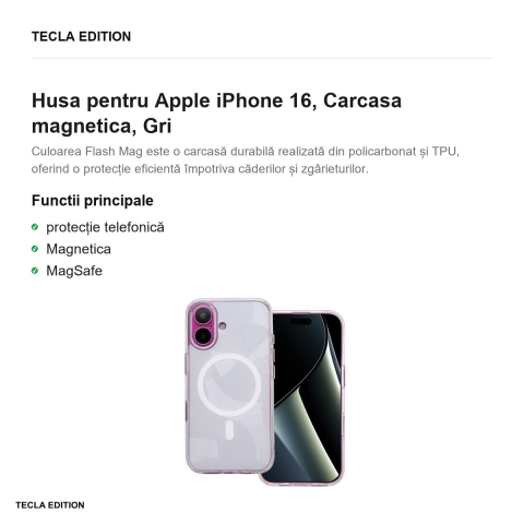 Husa Flash Mag pentru Apple iPhone 16, Carcasa magnetica, Gri [1]