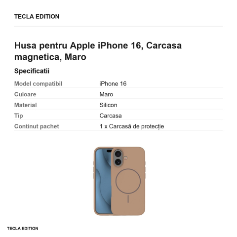Husa Silicone Thin Mag pentru Apple iPhone 16, Carcasa magnetica, Maro [2]