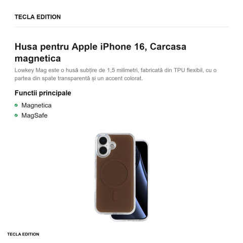Husa Lowkey Mag pentru Apple iPhone 16, Carcasa magnetica, Maro [1]