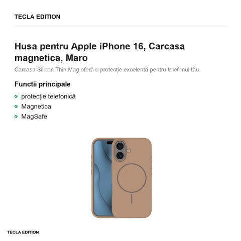 Husa Silicone Thin Mag pentru Apple iPhone 16, Carcasa magnetica, Maro [1]