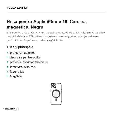 Husa Color Chrome Mag pentru Apple iPhone 16, Carcasa magnetica, Negru [1]