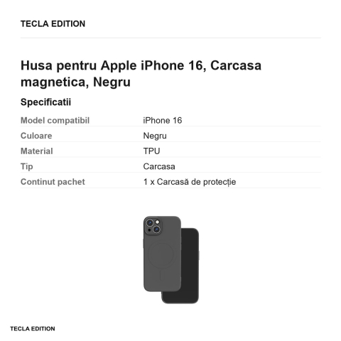 Husa Simple Color Mag pentru Apple iPhone 16, Carcasa magnetica, Negru [2]